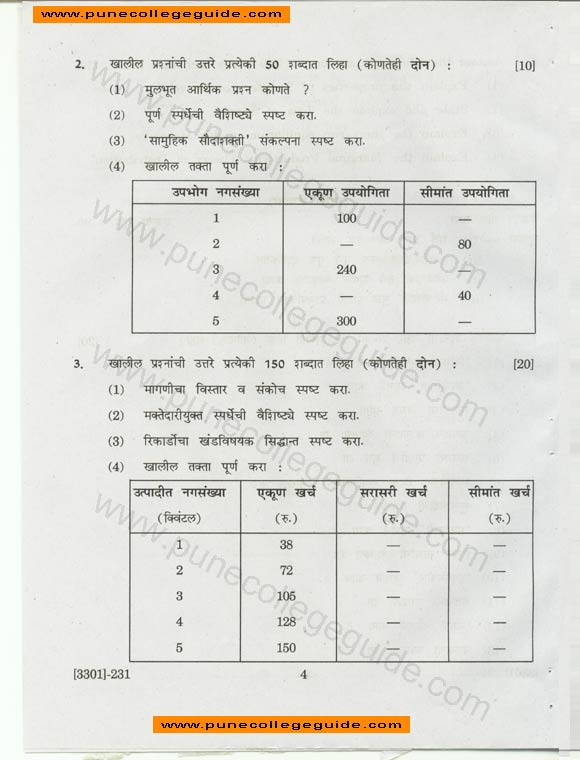 Economics, Special Paper I (Micro-economics), question paper in marathi
