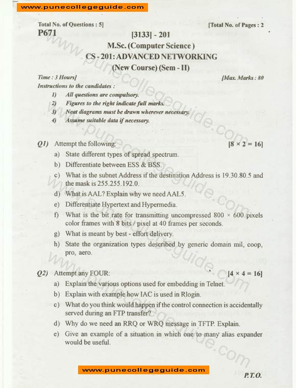 Advanced Networking , MCS, question papers
