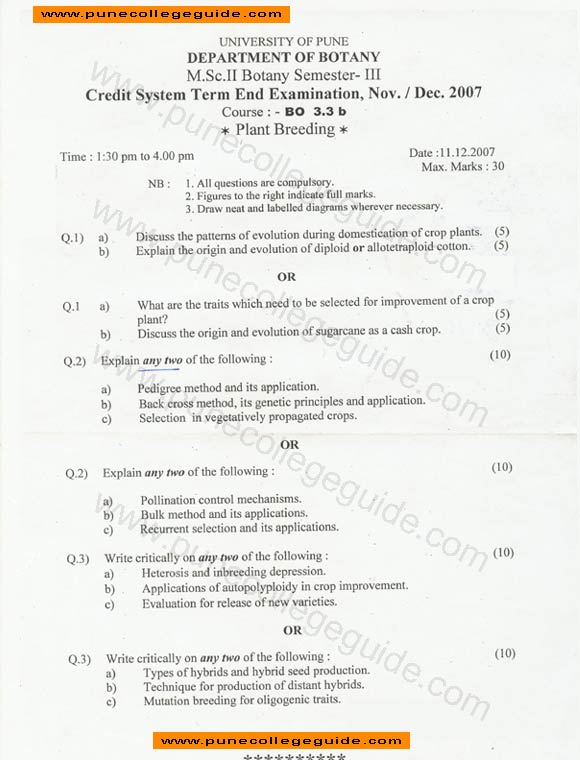 Plant breeding Question paper, Biology, Bio